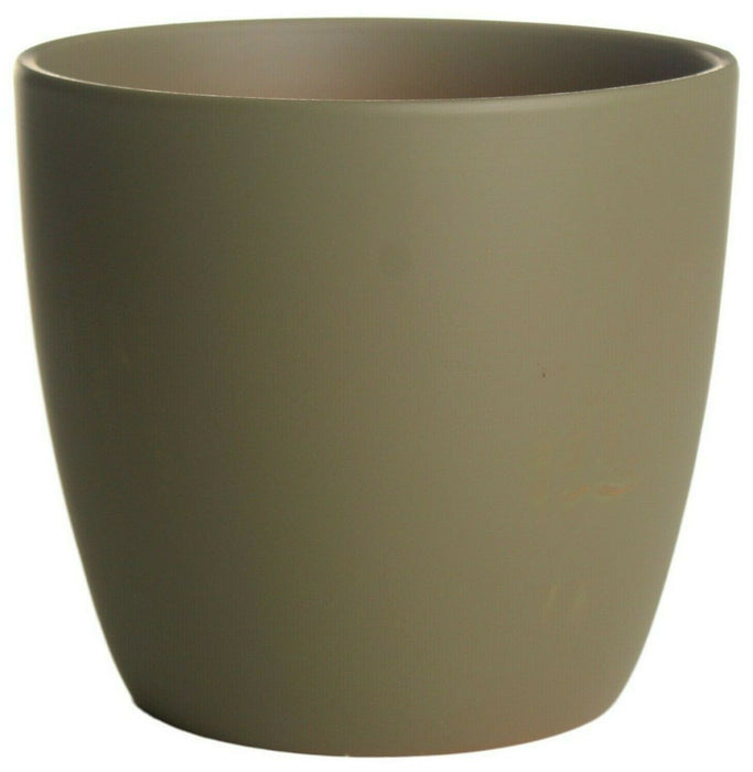 Set Of 2 Green Matt Ceramic Flower Pots Round Small Plant Pot Planter 12cm