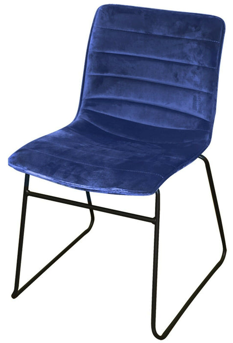 Set Of 4 Blue Velvet Dining Chairs - Padded Chairs On Black Sled Frame Modern