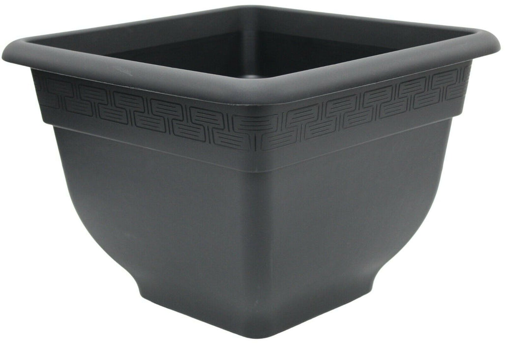 37cm Square Slate Grey Plastic Bellpot Planter 24L Rippled Gardening Plant Pot