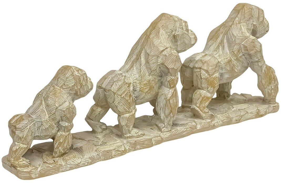 Resin Gorilla Family Ornament Driftwood Effect Monkey Sculpture Animal Figurine