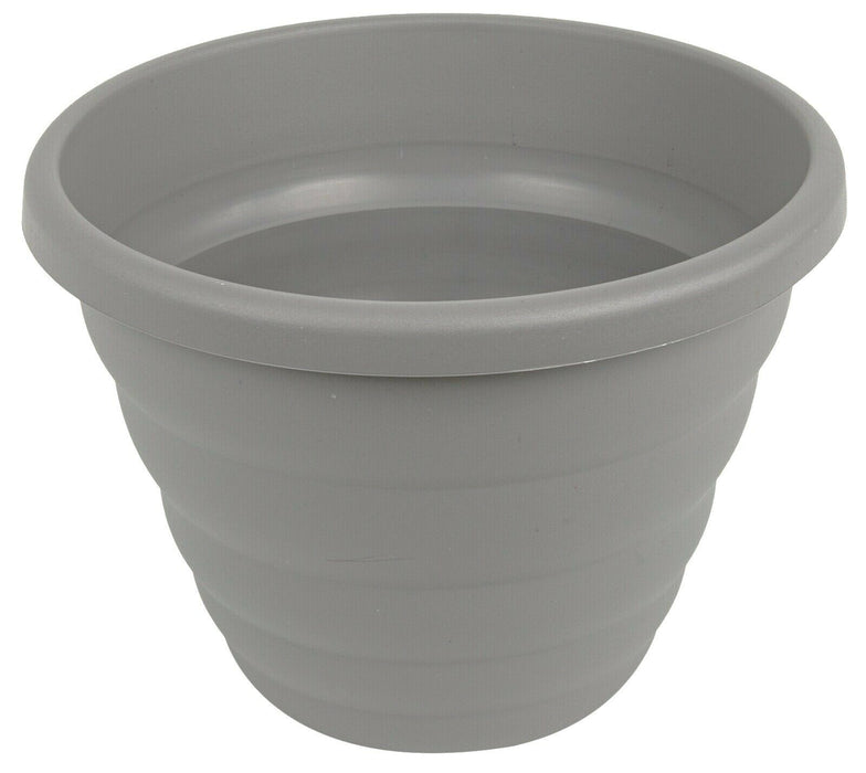 Large 40cm Round Rippled Grey Barrel Planter Plastic Plant Pot 22 Litre