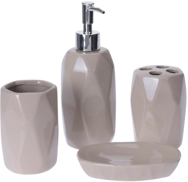 Ceramic Stoneware Bathroom Set Soap Dispenser Tooth Brush Holder Cup Soap Tray