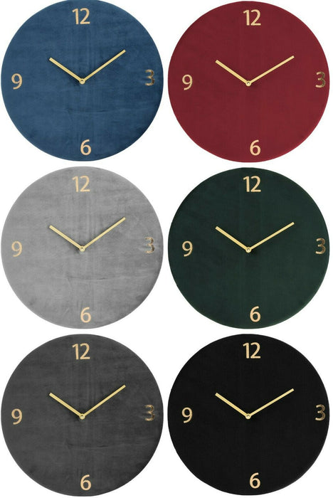 Large 37cm Wall Clock Modern Style Velvet Finish Gold Handles Deluxe Collection