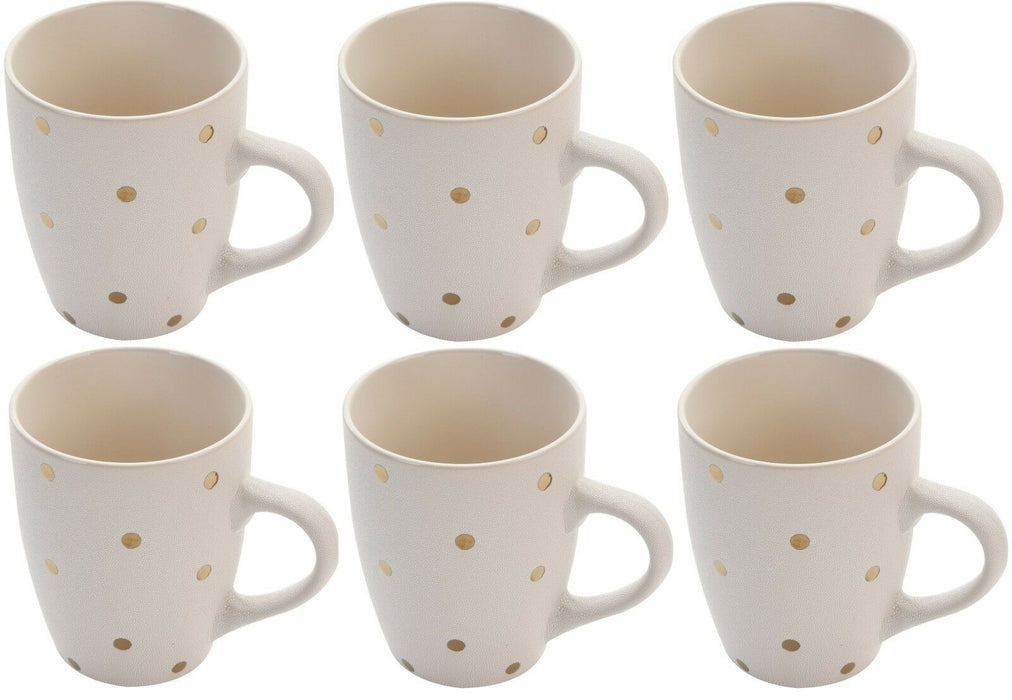 Set of 6 White Or Pink Textured Mugs With Gold Polka Dots