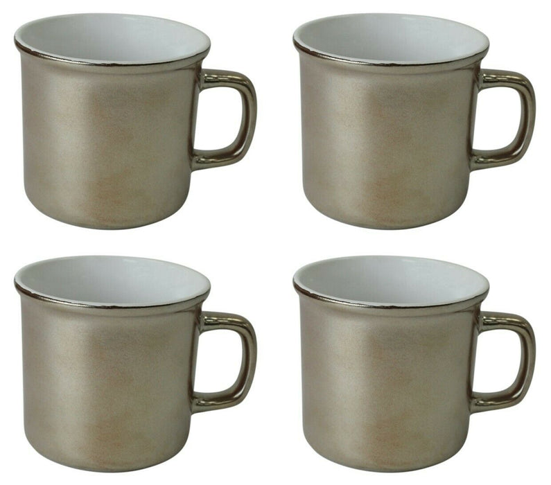 Set Of Mugs Glazed Metallic Grey Ceramic Cups 290ml Coffee Tea Soup Hot Cocoa