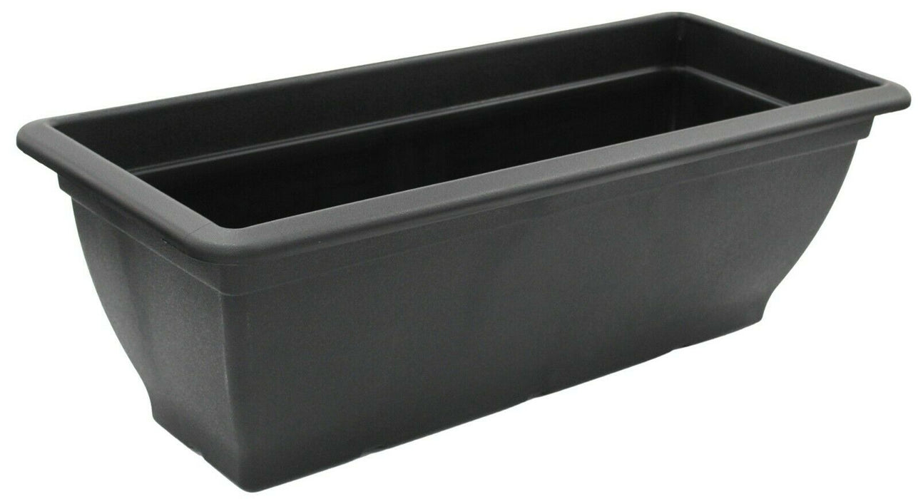 Rammento 60cm Long Rectangular Plastic Planter Trough, Black Window Box