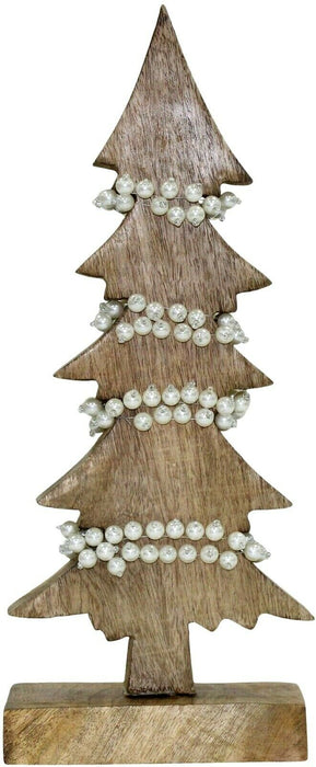 Christmas Table Decorations Centrepiece Rustic Wooden Xmas Tree Ornament Pearls