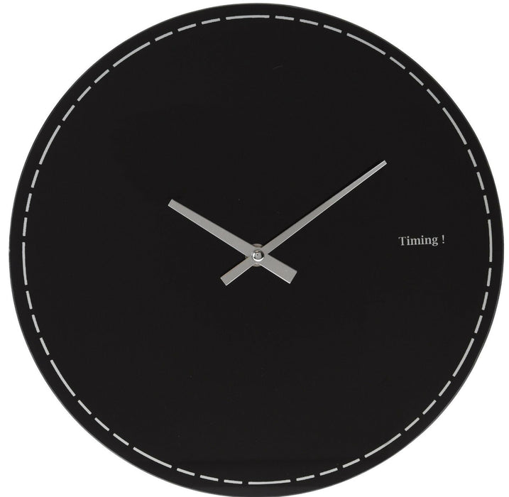 30cm Round Glass Wall Clock, Black & Silver Battery-Operated Quartz Wall Clock