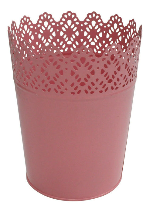 19.5cm Tall Metal Plant Pots Flower Pots Planter Indoors Outdoors Pink Latticed