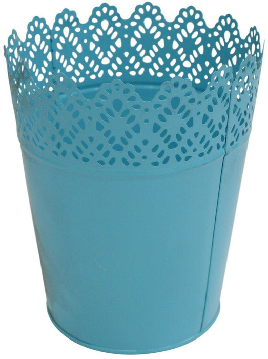 19.5cm Tall Metal Plant Pots Flower Pots Planter Indoors Outdoors Blue Latticed