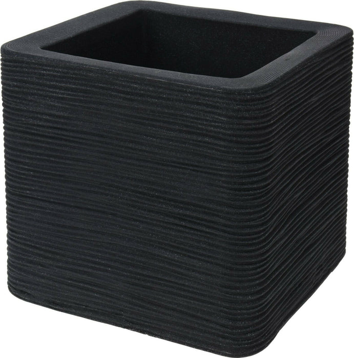 Koopman 29cm Square Rippled Plastic Planter, Charcoal Double-Walled Flower Pot