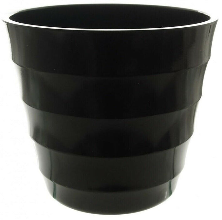 Large 29cm Diameter Jet Black Ribbed Plant Pot Heavy Duty Plastic Planter