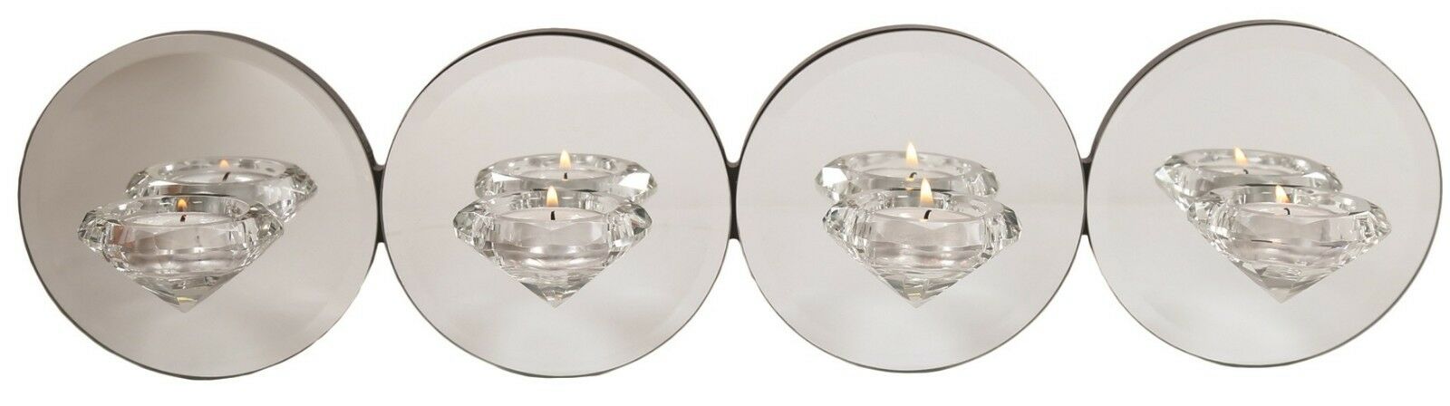48.5cm Wall Hanging Tea Light Holder Silver Mirrored Glass Holds 4 TeaLights