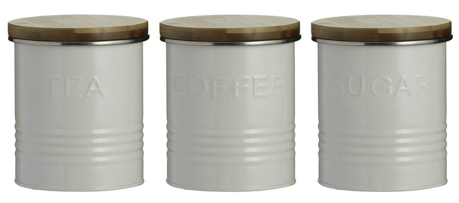 Typhoon Rippled Metal Tea Coffee Sugar Canister Set Cream Airtight Bamboo Lid