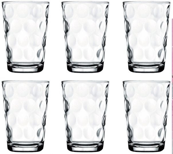 6-Pack 200ml Clear Dimpled Glass Tumblers - Stackable Water Drinking Glasses