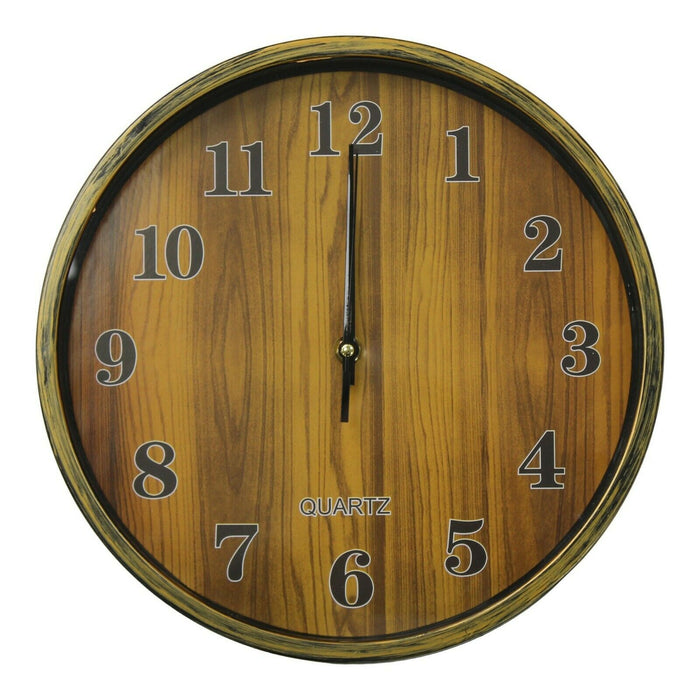 28cm Round Wall Clock With Quartz Movement Wood Effect Clock