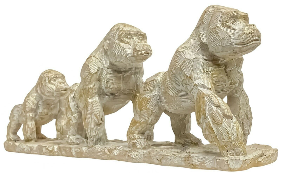 Resin Gorilla Family Ornament Driftwood Effect Monkey Sculpture Animal Figurine