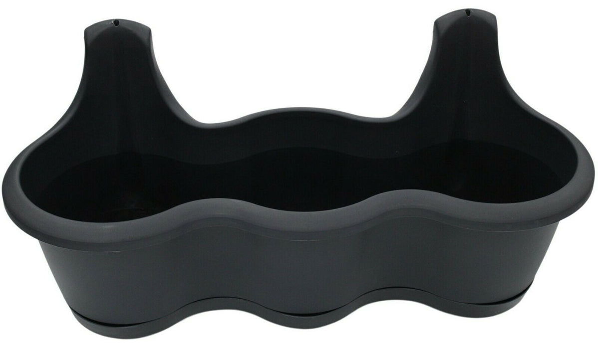 Rammento 52cm Triple Bowl Railing Planter, Black 7.7L Plastic Hanging Flower Pot
