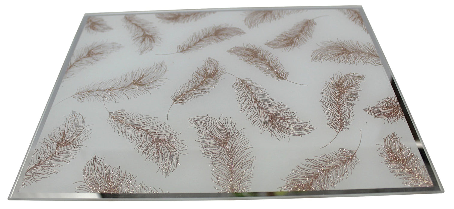 4 Rectangular Glass Mirror Gold & White Placemats Under Plates Charger Plates
