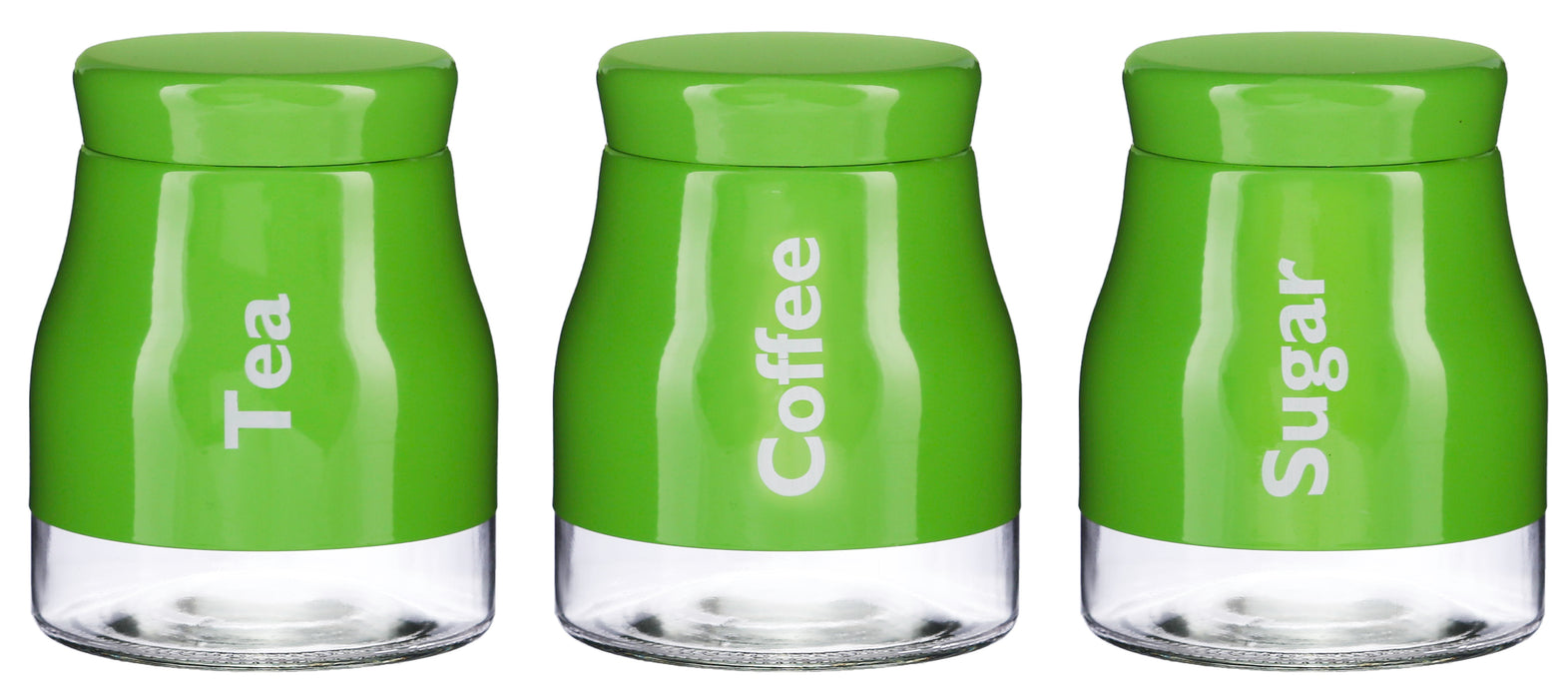 Set of 3 Green Glass Tea Coffee Sugar Canister Caddy Set Large 900ml