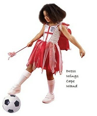 England Football Fairy Fancy Dress Girls Costume Dress Cape & Wand
