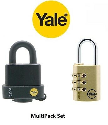 Yale Laminated Steel Padlock with Cover & Brass Yale Combination Padlock Set