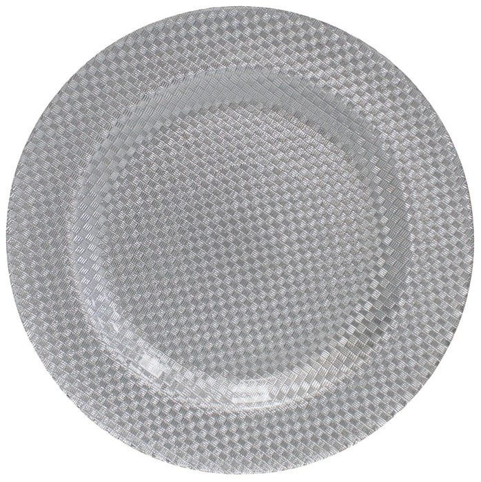 33cm Round Checkered Glass Serving/Charger Plate - Silver Decorative Dinnerware