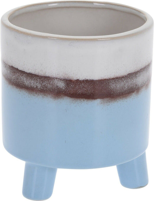 13cm Round Ceramic Flower Pot Blue Modern Design Planter Plant Pot With Feet