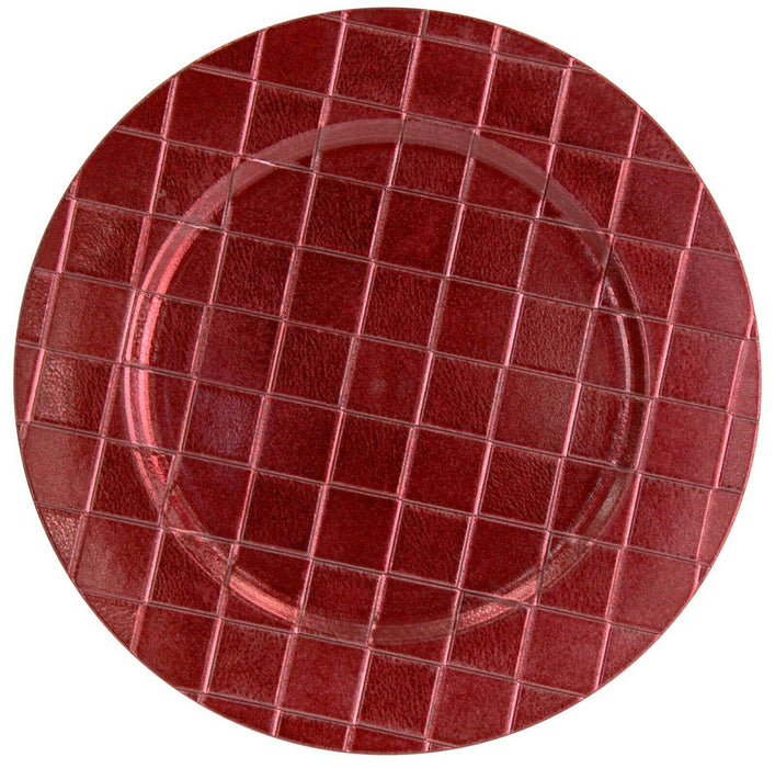 4-Pack 33cm Round Plastic Charger Plates - Red Decorative Checkered Underplates
