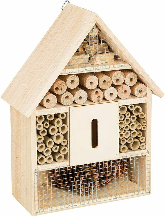 Insect Hotel Bee Bug House 30cm Hotel Wood Roof Attract Insects & Bees To Garden