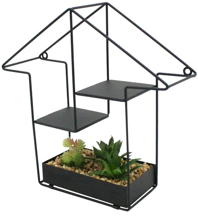 Miniature Fake Plants In Black Metal Housing Frame Gadget Shelving Artificial