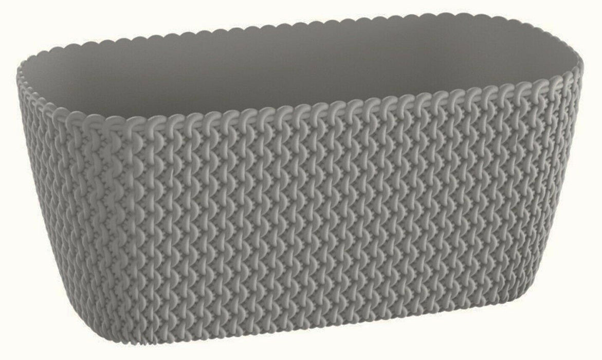 Rammento 39.5cm Rattan-Effect Rectangular Trough, Stone Grey 7L Plastic Planter