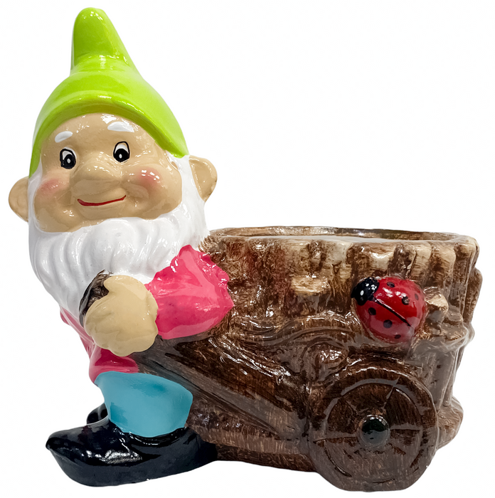Rammento 20cm Novelty Gnome Planter, Clay Garden Flower Pot, Succulent Planter