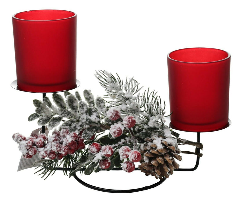 Christmas Candle Holder Festive Table Decoration Red Frosted Tealight Holder
