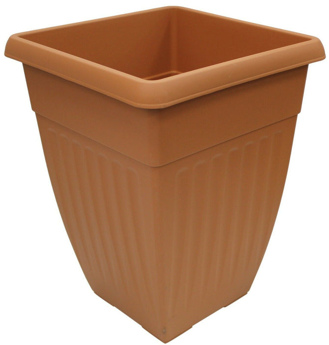 42cm Tall Square Plastic Plant Pot Flower Planter Terracotta Rippled Design