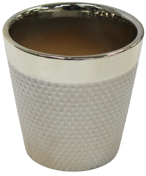 13cm Small Round Gloss Ceramic Plant Pot, Gold Textured Dot Indoor/Outdoor Pot