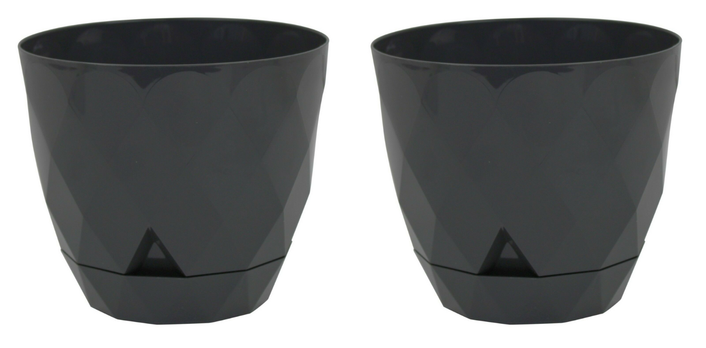Set of 2 Dark Grey Diamond Shape Modern Large Plant Pot Indoor Outdoor 4.8L