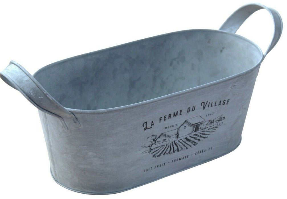 Rammento 31.5cm Long Zinc Trough Planter with Handles, Silver Rustic Plant Pot