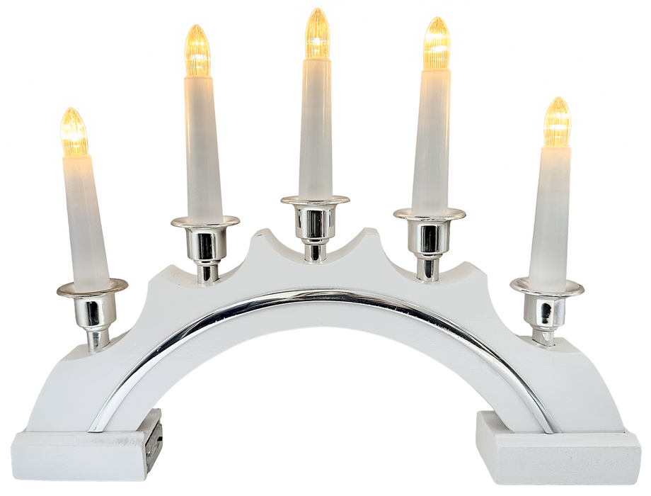 Rammento 37cm LED Light Up Wooden Christmas Candle Arch, White & Silver, Battery