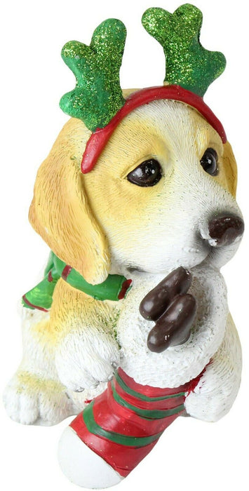 Christmas Decoration Figurine - Labrador Dog Ornament Holding Tree Sock Gift