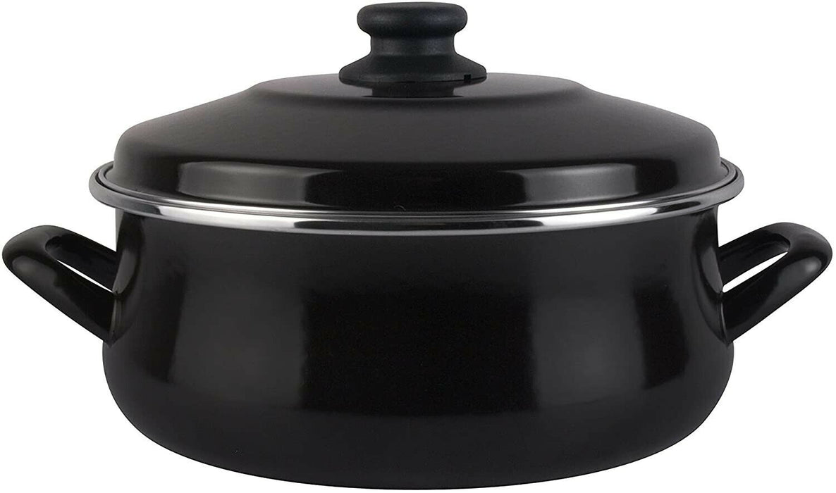 Magefesa Enamelled 20cm Casserole Pot Black Steel & Lid Non Stick 3 L. Oven Safe