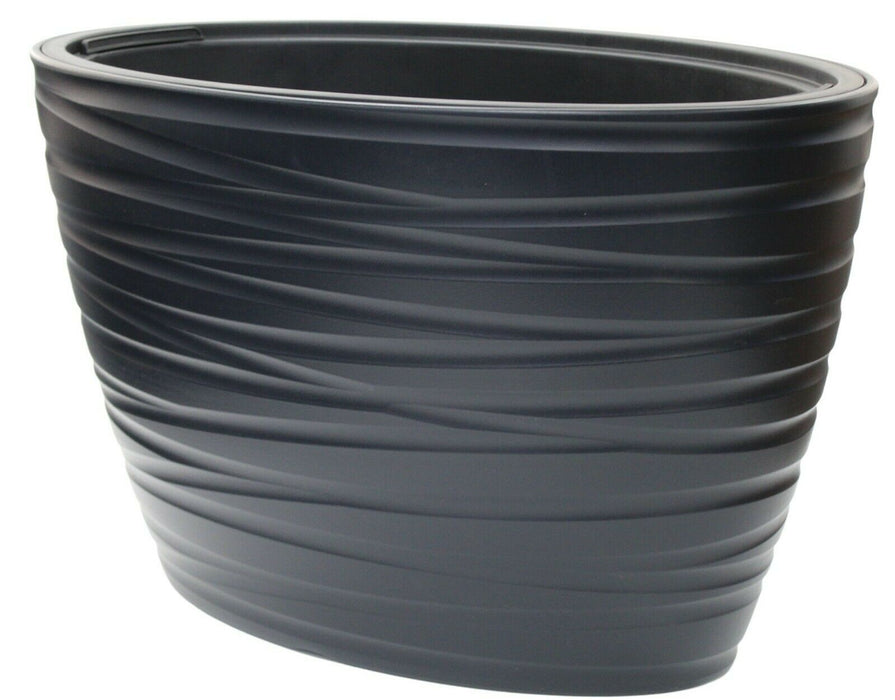 Rammento 42cm Large Plastic Oval Planter with Insert, Black 56/24L Flower Pot