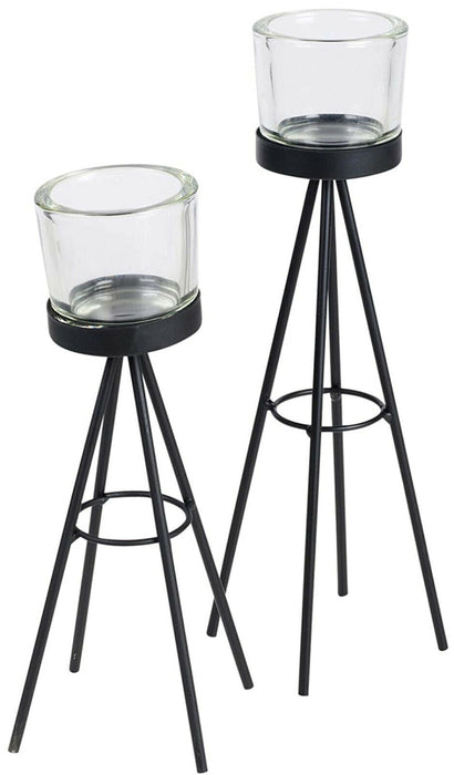 Set Of 2 Tealight Candle Sticks Black Metal Tripod Stand Candle Holder Display