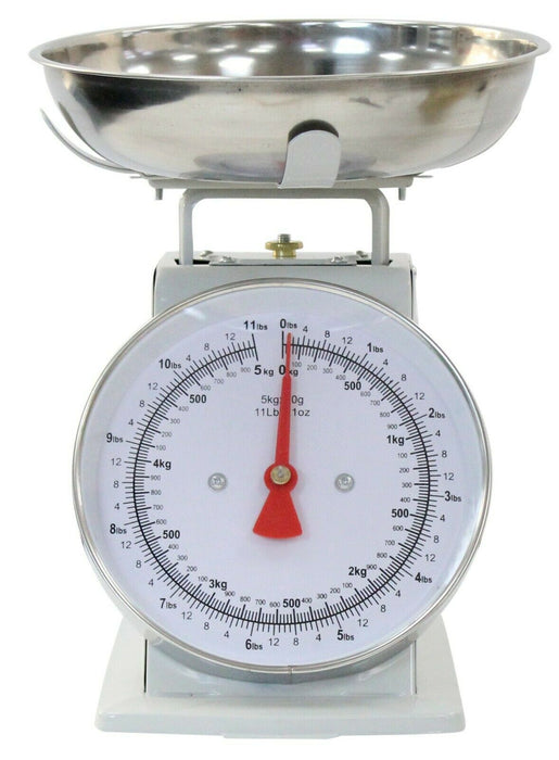 Traditional Mechanical Kitchen Scales 5kg Blue Grey Beige Stainless Steel Bowl