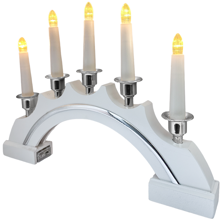 Rammento 37cm LED Light Up Wooden Christmas Candle Arch, White & Silver, Battery