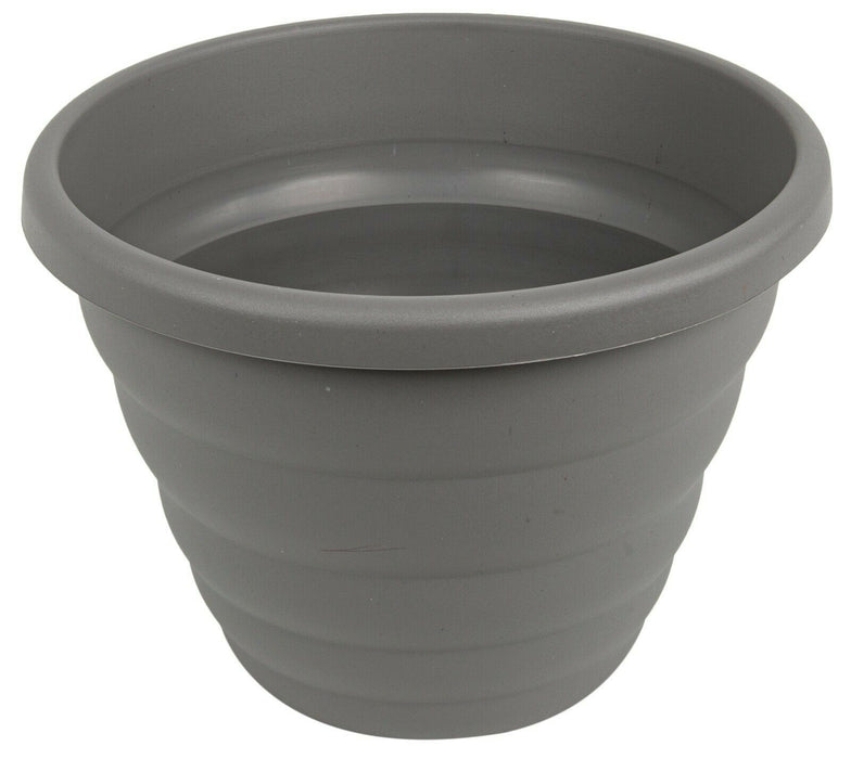 Large 32cm Round Rippled Grey Planter Plastic Plant Pot Flower Planter