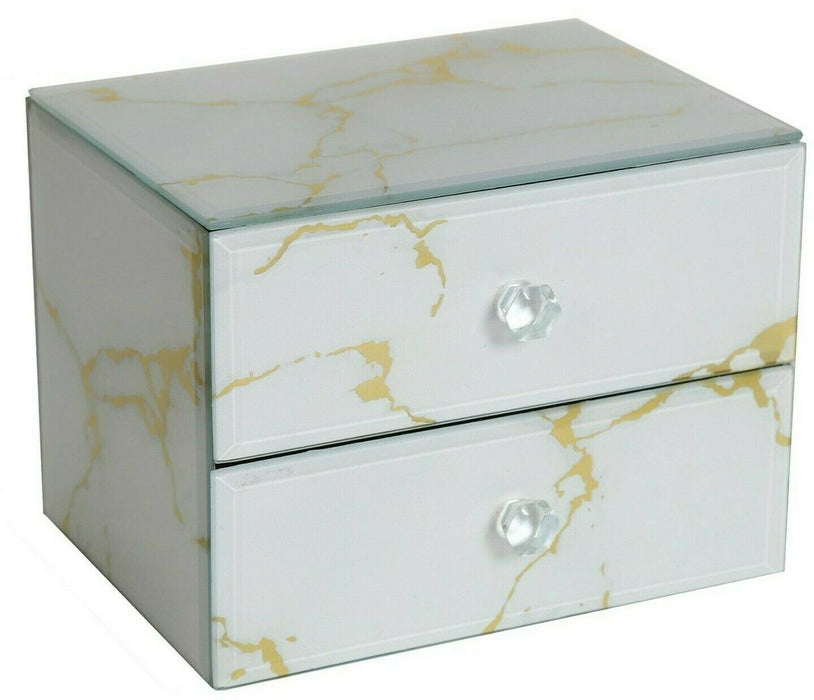 Jewellery Box Gold Heart Glass Mirrored Jewellery Box Black Velvet Mirrored 2 Draws