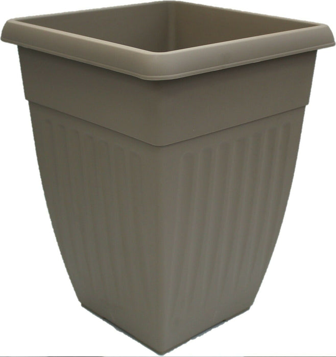 Whitefurze 42cm Extra Tall Garden Planter, Taupe | Plastic Ribbed Square Plant Pot