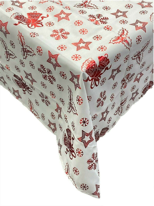 Merry Christmas Table Cloth Red & White Rectangle patterned Polyester Tablecloth