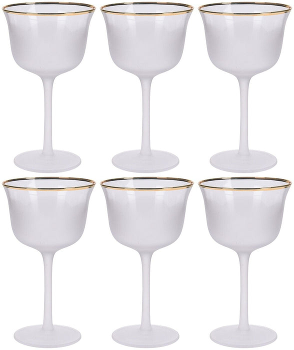 Set Of 6 Wine Glasses 275ml Luxury White Wine Drinking Glass Set Gold Rim